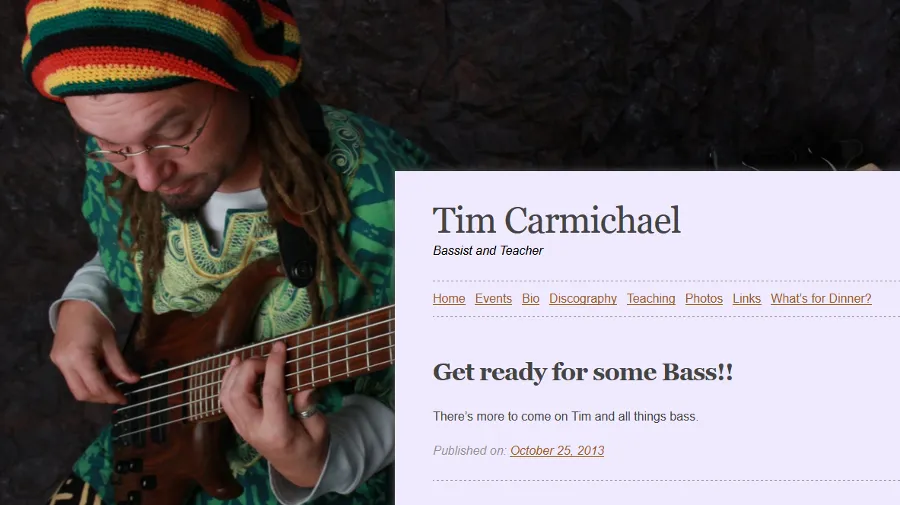 A screenshot of Tim Carmichaels's website.