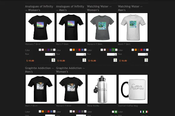 Screenshot of the Curious Automata merchandise page