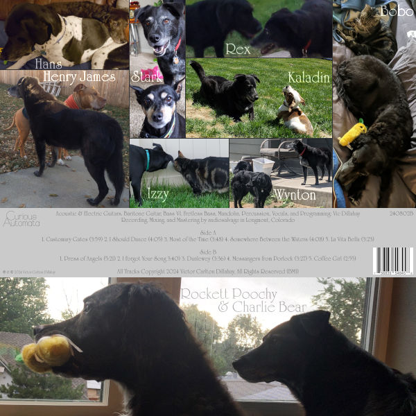 Music for Poochy Patrol back cover. The two black dogs with their friends.