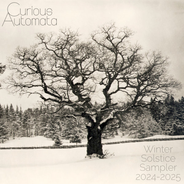 Winter Solstice Sampler cover. A vintage black and white photo of a gnarled tree in a snowy field.